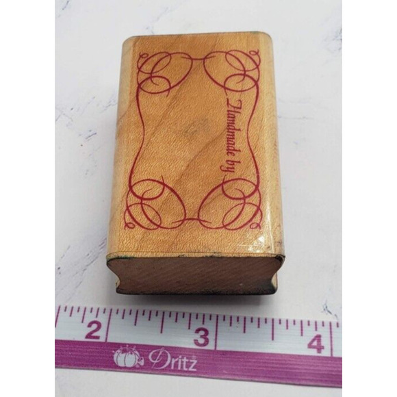 Handmade By Cursive Script Inkadinkado Wood Mounted Rubber Stamp 6707-L - Picture 8 of 8